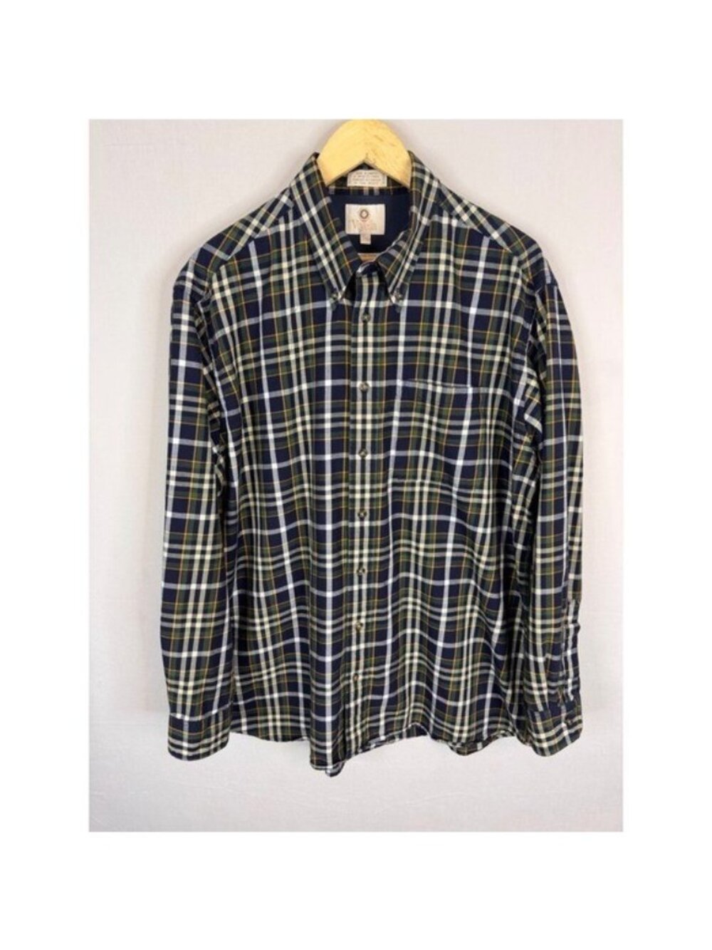 Viyella Mens XL Plaid Button Shirt Cotton Wool Blend Navy Green Canada 80